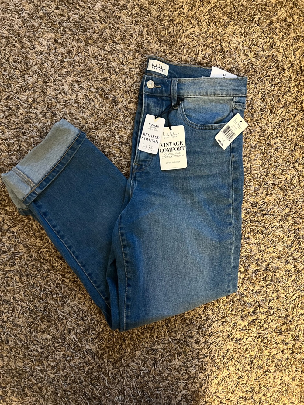 NWT Nicole Miller Medium Wash Nomad High Waisted Straight Jeans Size 8